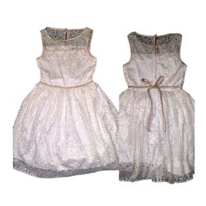 Cream Lace Dress w/Decorative Pearl Waist Sz 8